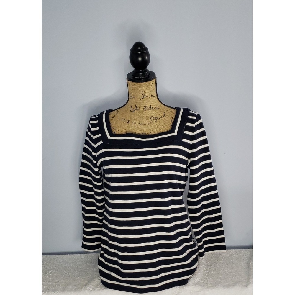 Talbots Womans 3/4‎ Sleeveless Shirt Size Small Blue & White stripes
